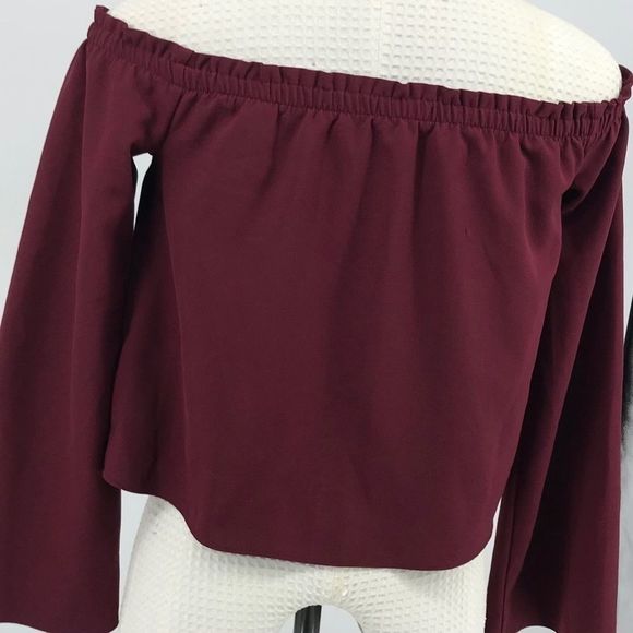 Love, Fire Off-the-Shoulder Crop Top | Burgundy Long Sleeve | Size XS - Picture 5 of 7